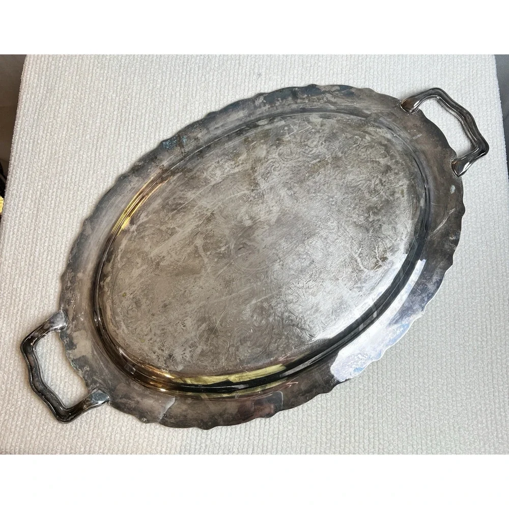 Silver Plated Handled Oval Serving Tray 20